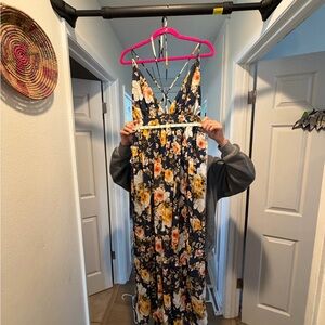 Mind Code Floral Maxi Dress - Navy and Yellow